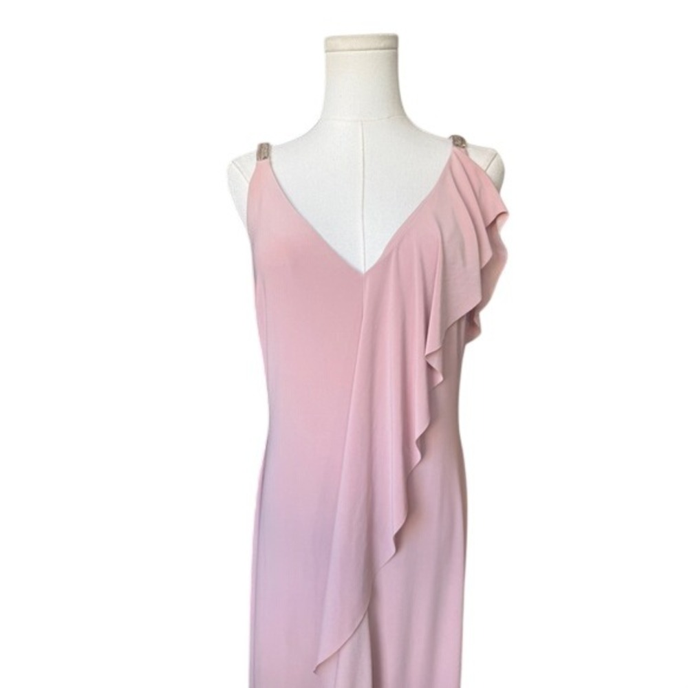 Lauren Ralph Lauren Jersey Ruffle Embellished Formal Dress Size 8 Elegant Glam - Picture 4 of 11
